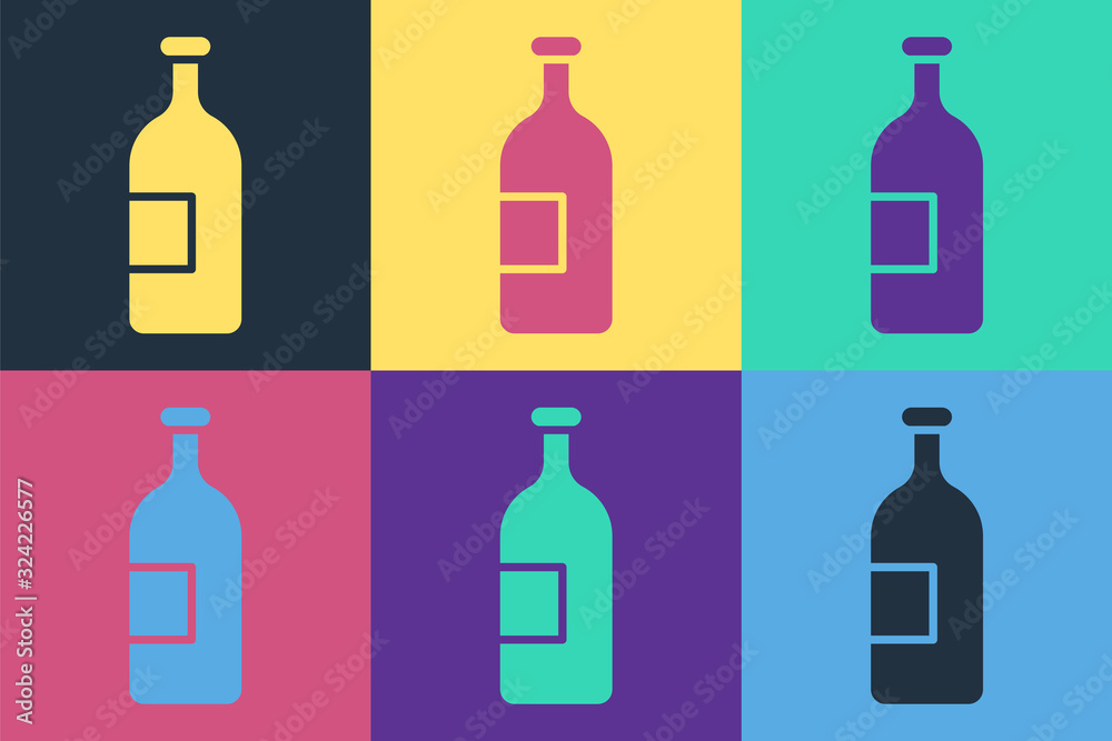 Pop art Alcohol drink bottle icon isolated on color background. Vector Illustration