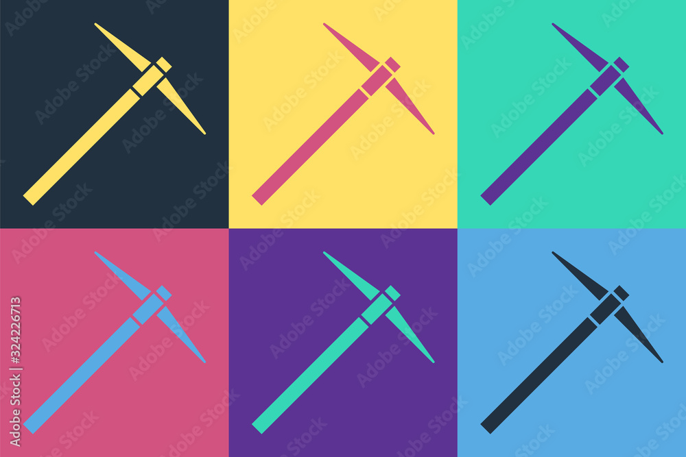 Pop art Pickaxe icon isolated on color background. Vector Illustration