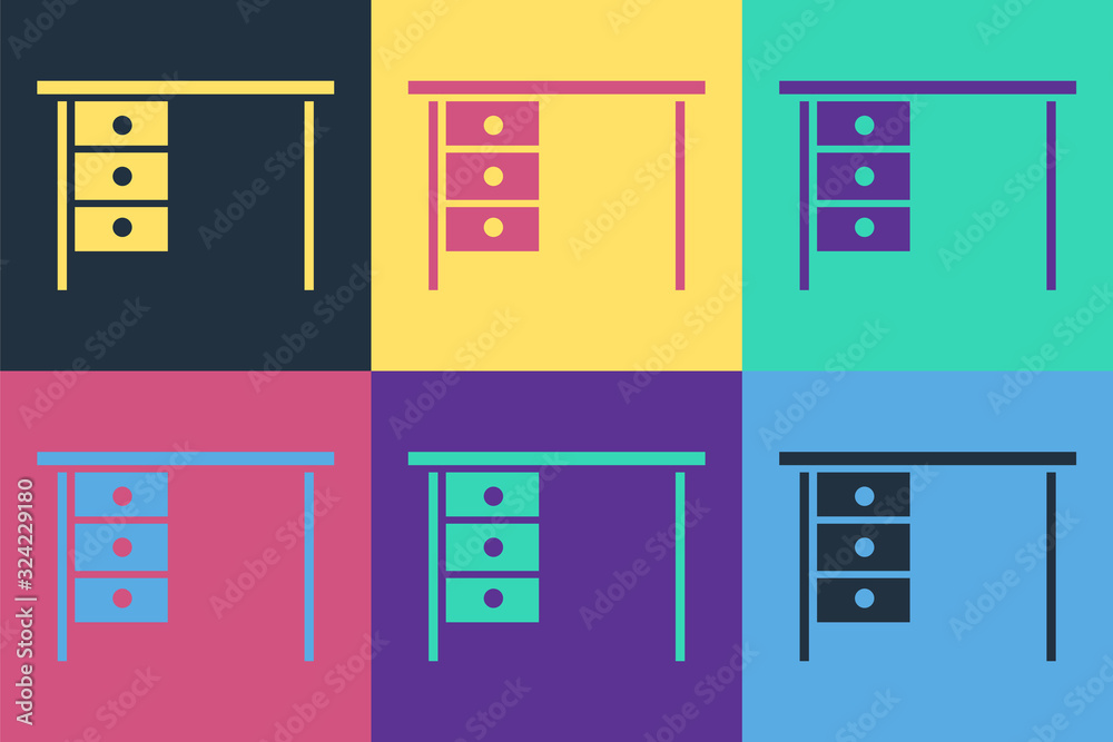 Pop art Office desk icon isolated on color background. Vector Illustration