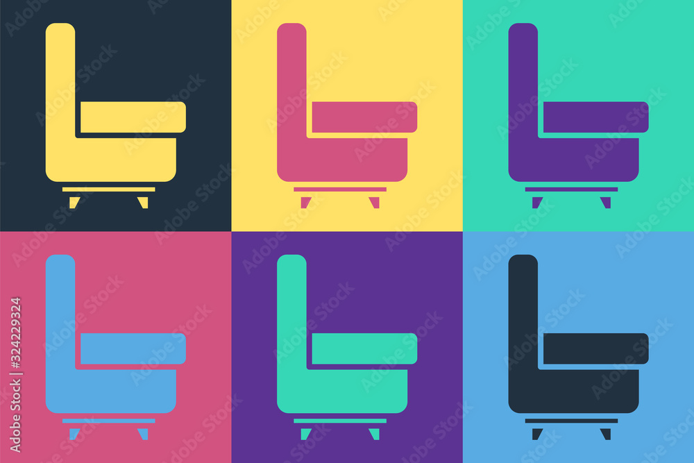 Pop art Armchair icon isolated on color background. Vector Illustration