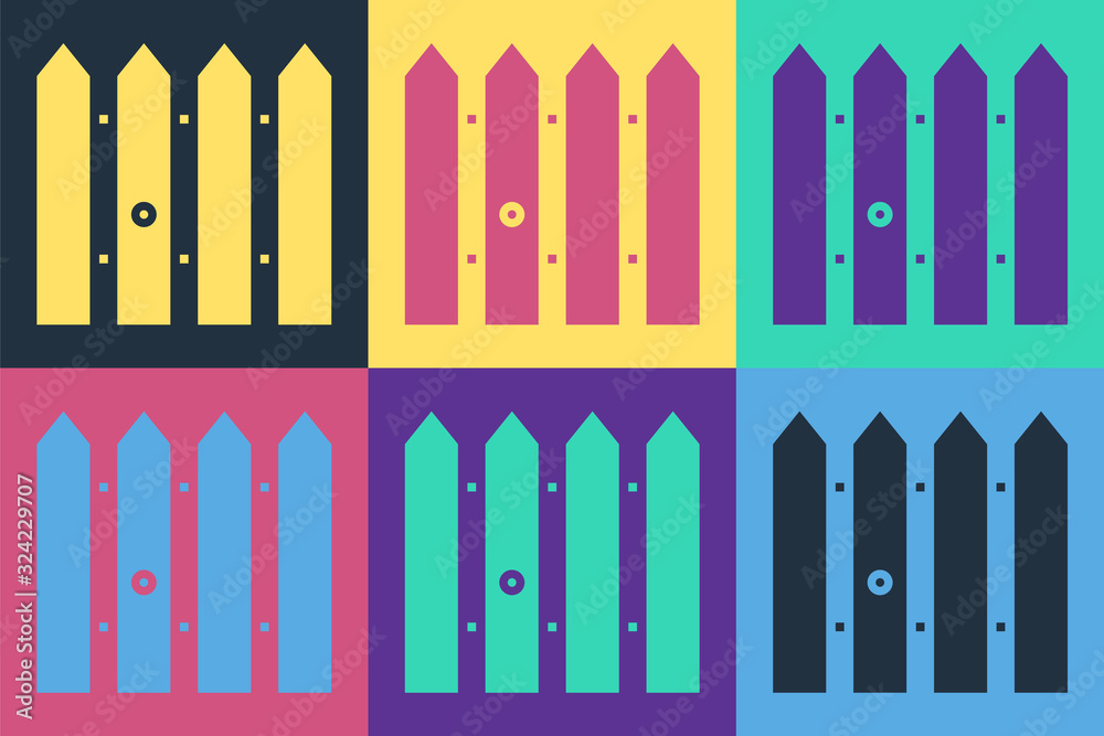 Pop art Garden fence wooden icon isolated on color background. Vector Illustration