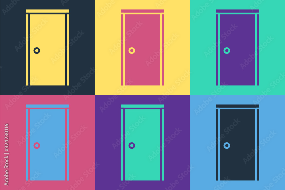 Pop art Closed door icon isolated on color background. Vector Illustration