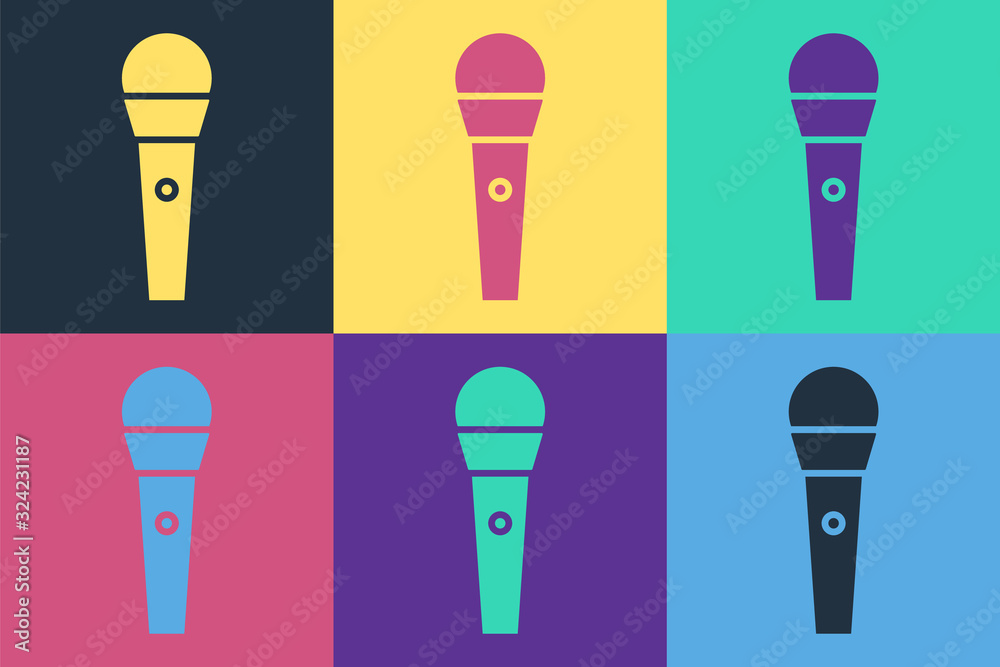 Pop art Karaoke icon isolated on color background. Microphone and monitor. Vector Illustration