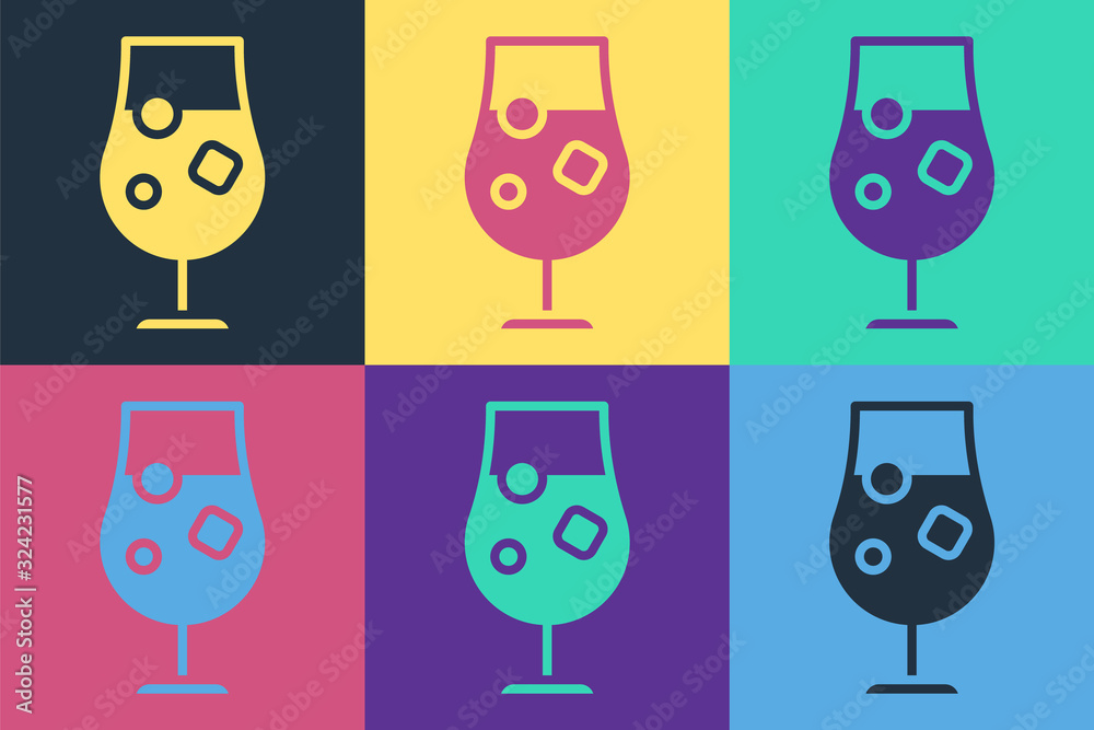 Pop art Cocktail and alcohol drink icon isolated on color background. Vector Illustration