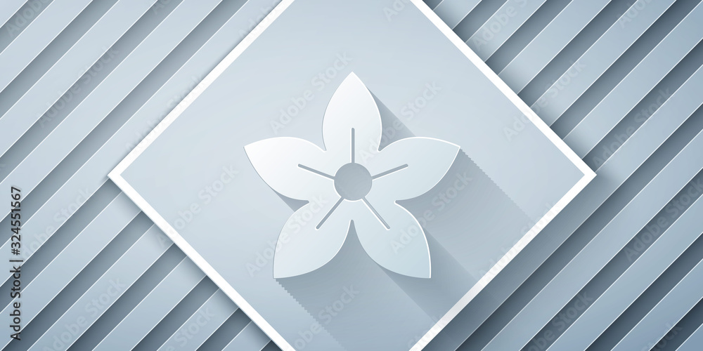 Paper cut Lotus flower icon isolated on grey background. Paper art style. Vector Illustration