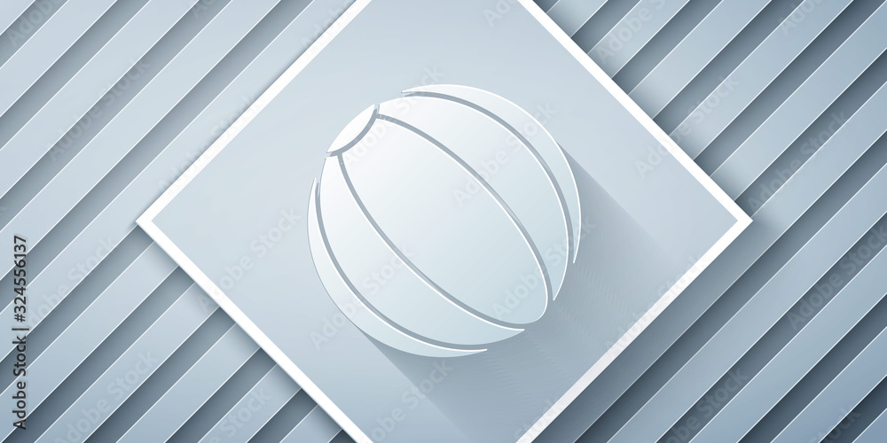 Paper cut Beach ball icon isolated on grey background. Paper art style. Vector Illustration