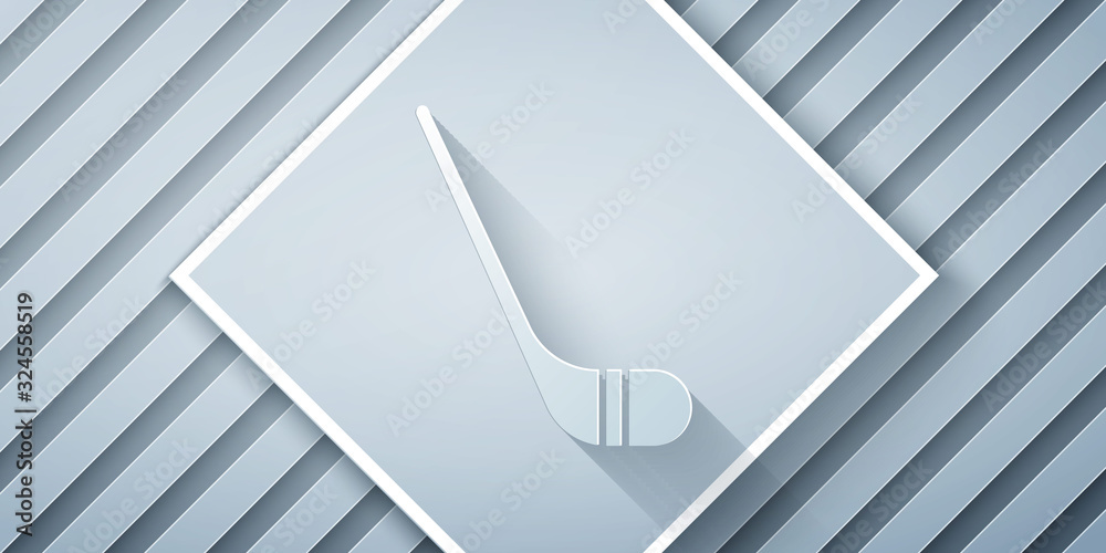 Paper cut Ice hockey sticks icon isolated on grey background. Paper art style. Vector Illustration