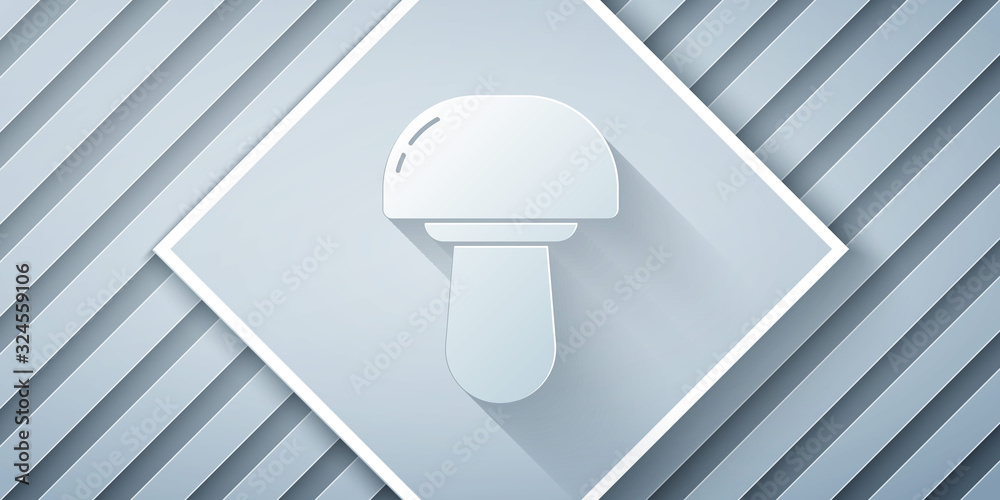 Paper cut Mushroom icon isolated on grey background. Paper art style. Vector Illustration