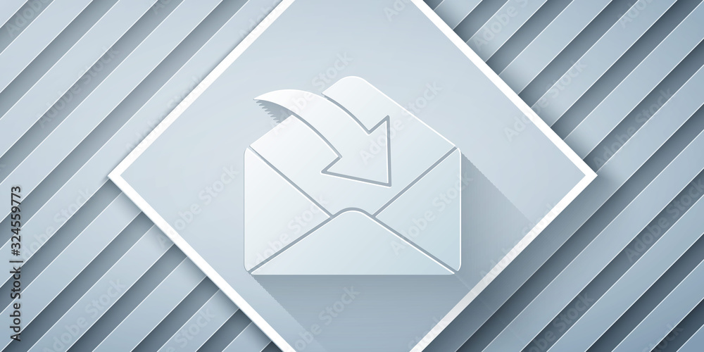 Paper cut Envelope icon isolated on grey background. Received message concept. New, email incoming m