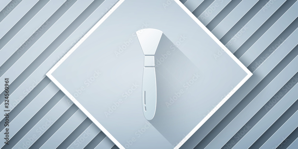 Paper cut Paint brush icon isolated on grey background. Paper art style. Vector Illustration