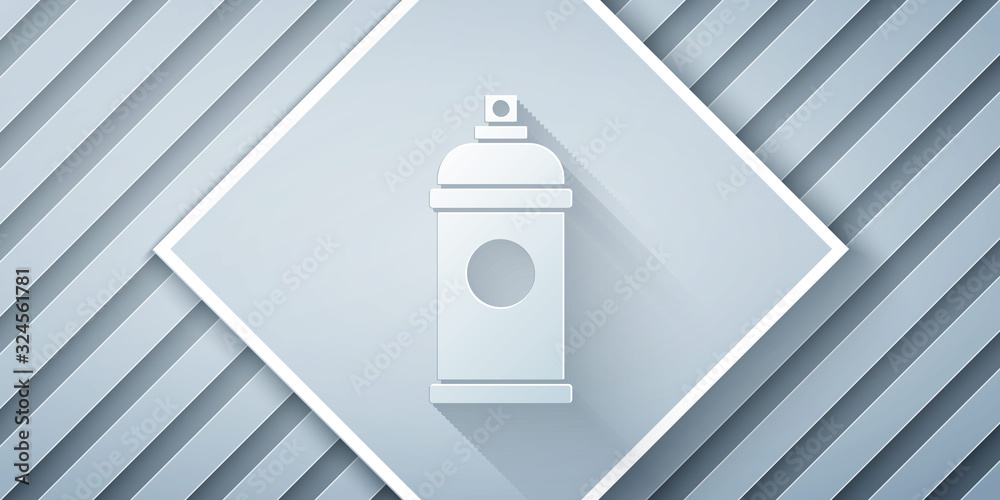 Paper cut Paint spray can icon isolated on grey background. Paper art style. Vector Illustration