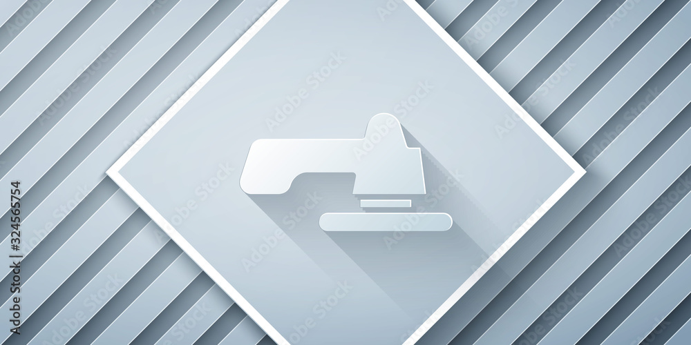 Paper cut Water tap icon isolated on grey background. Paper art style. Vector Illustration