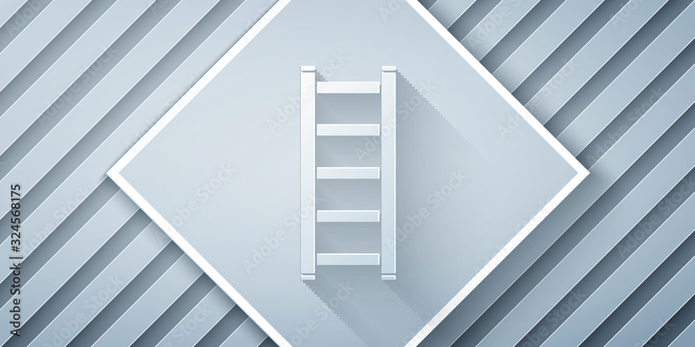 Paper cut Fire escape icon isolated on grey background. Pompier ladder. Fireman scaling ladder with 