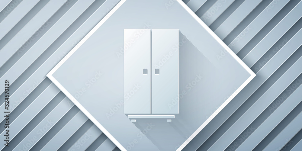 Paper cut Wardrobe icon isolated on grey background. Paper art style. Vector Illustration