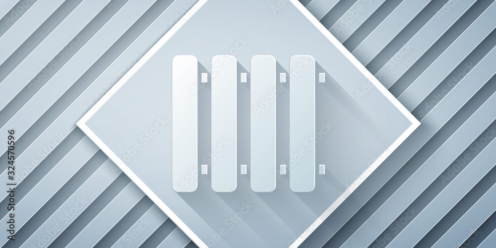 Paper cut Heating radiator icon isolated on grey background. Paper art style. Vector Illustration