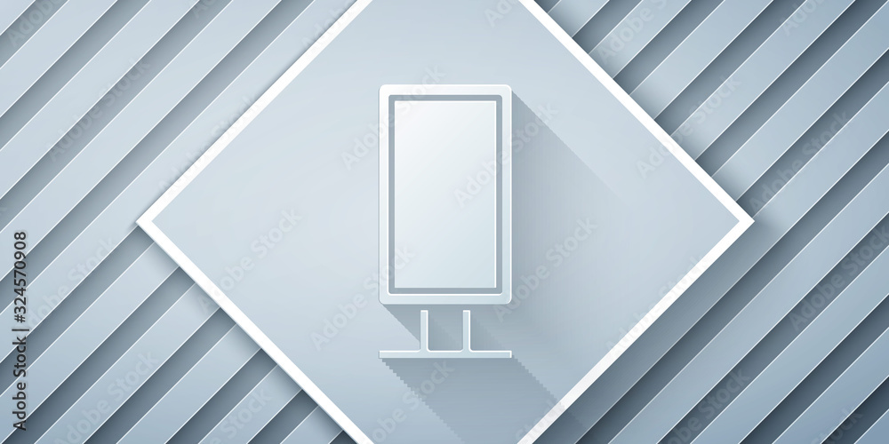 Paper cut Big full length mirror for bedroom, shops, backstage icon isolated on grey background. Pap