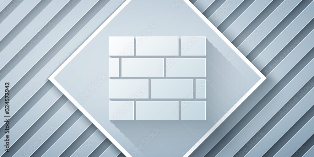 Paper cut Bricks icon isolated on grey background. Paper art style. Vector Illustration