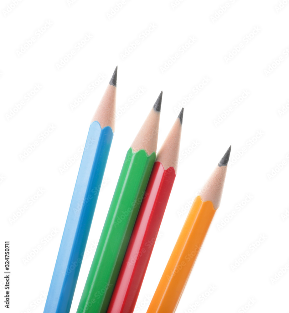 Ordinary pencils on white background