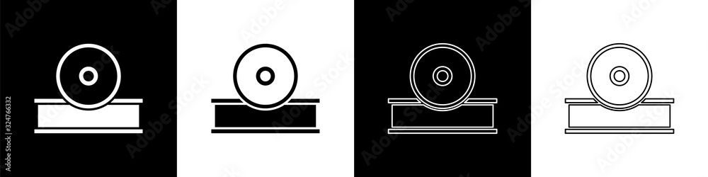 Set Otolaryngological head reflector icon isolated on black and white background. Equipment for insp