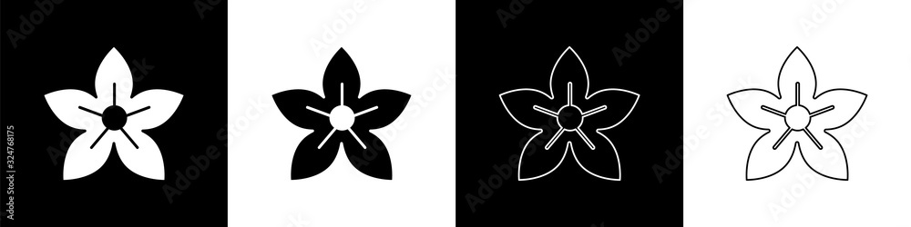 Set Lotus flower icon isolated on black and white background. Vector Illustration