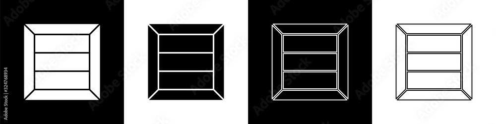 将木箱图标隔离在黑白背景上。矢量插图