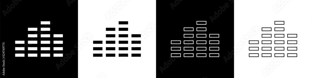 将音乐均衡器图标隔离在黑白背景上。声波。音频数字均衡器