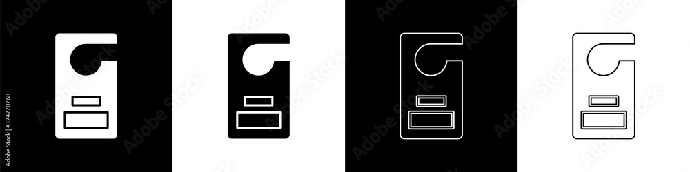 Set Please do not disturb icon isolated on black and white background. Hotel Door Hanger Tags. Vecto