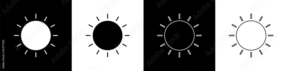 日落图标隔离在黑白背景上。夏天的象征。阳光明媚。矢量插图