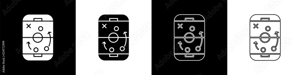 将规划策略概念图标隔离在黑白背景上。冰球杯的形成和
