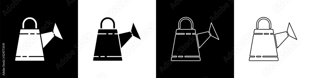 Set Watering can icon isolated on black and white background.灌溉符号。矢量插图