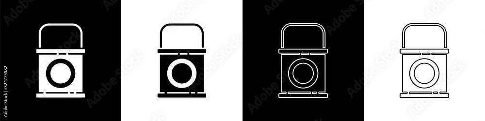 Set Paint bucket icon isolated on black and white background. Vector Illustration