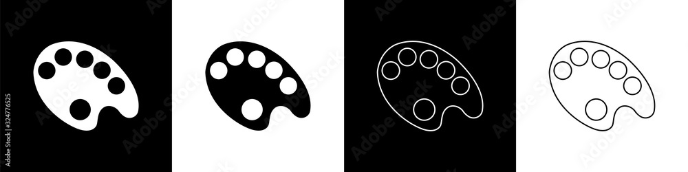 Set Palette icon isolated on black and white background. Vector Illustration