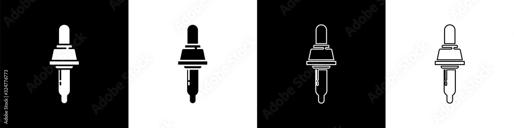 Set Pipette icon isolated on black and white background. Element of medical, chemistry lab equipment