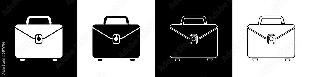 Set Briefcase icon isolated on black and white background. Business case sign. Business portfolio. V