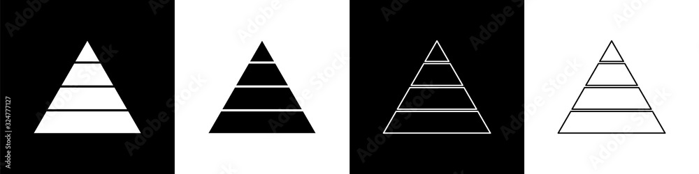 将商业金字塔图信息图图标隔离在黑白背景上。金字塔舞台