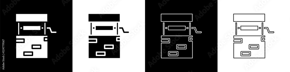 Set Well图标隔离在黑白背景上。矢量插图