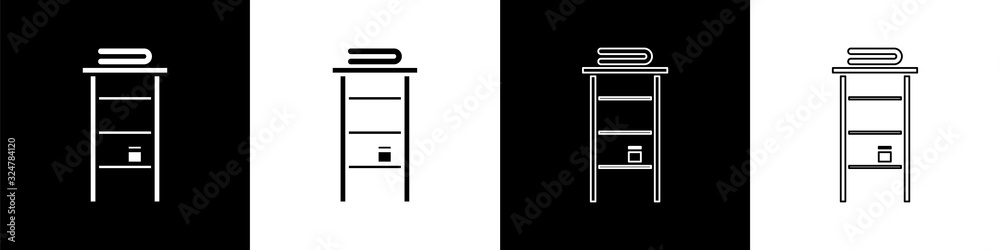 设置浴室架子，架子上有黑白背景隔离的毛巾图标。家具对象