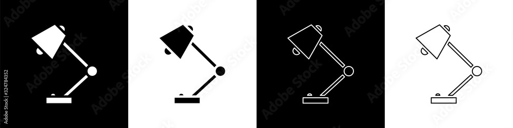 设置隔离在黑白背景上的台灯图标。矢量图