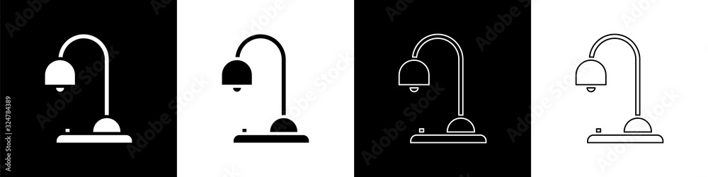 设置隔离在黑白背景上的台灯图标。矢量图