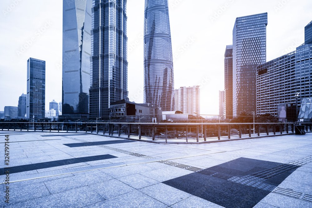 Office building in Lujiazui Business District of Shanghai in blue..