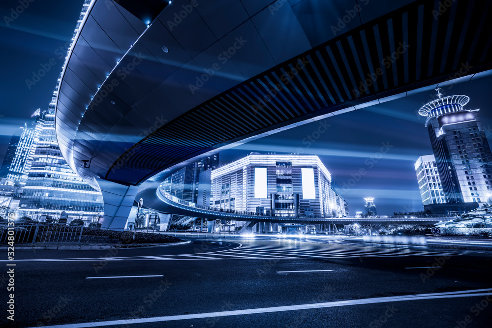 The light trace of modern architecture background in Lujiazui, Shanghai..