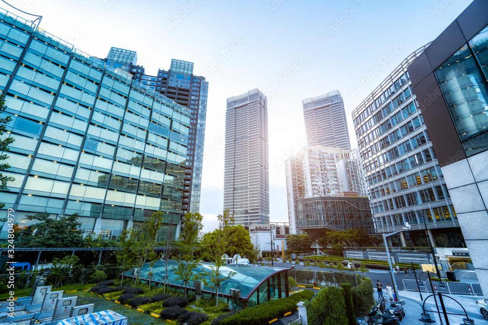 Building street and office building of Lujiazui Financial District, Shanghai..