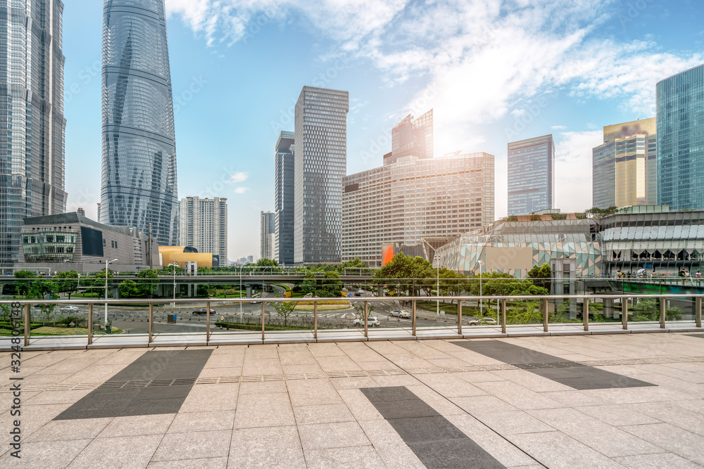 Building street and office building of Lujiazui Financial District, Shanghai..