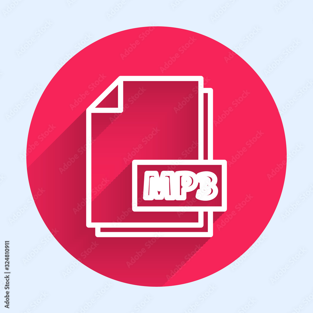 White line MP3 file document. Download mp3 button icon isolated with long shadow. Mp3 music format s