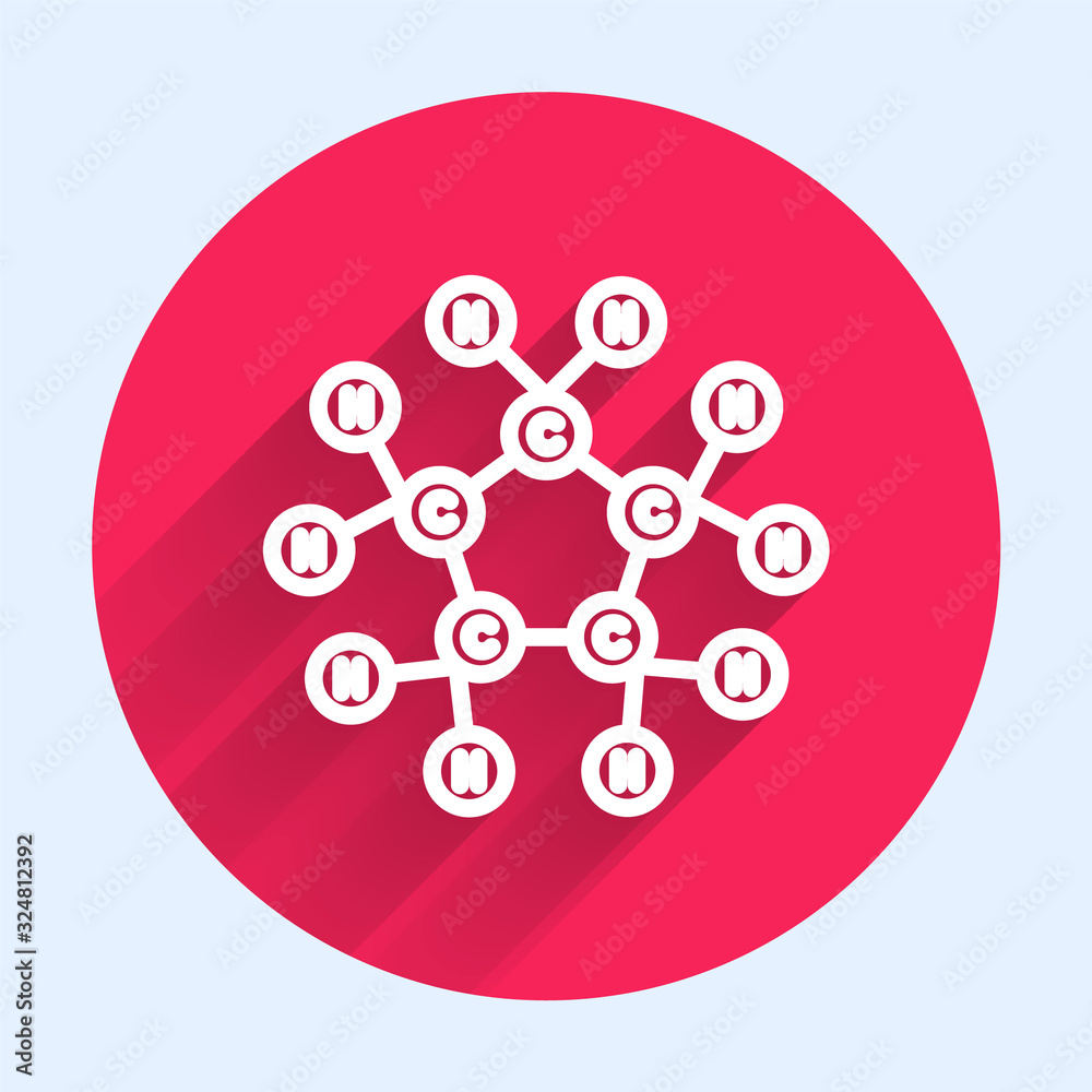 白线分子油图标与长阴影分离。化学中分子的结构。红色cir