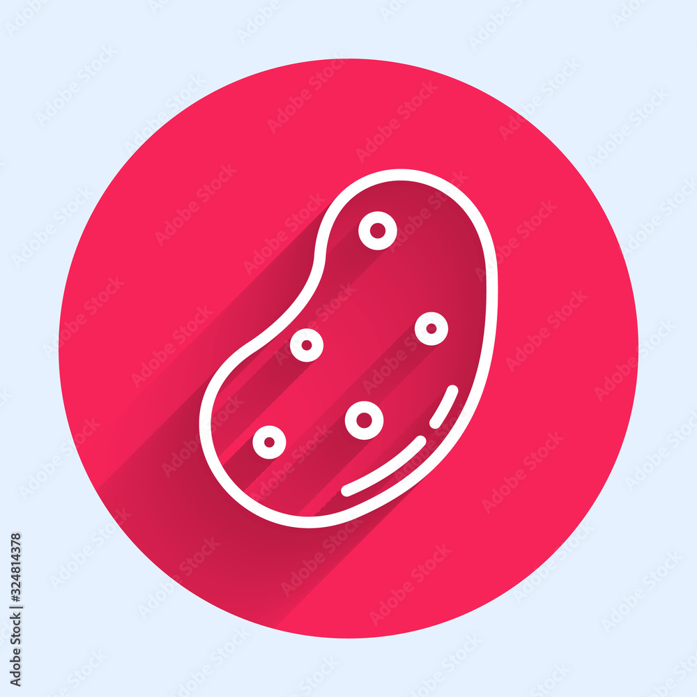 White line Potato icon isolated with long shadow. Red circle button. Vector Illustration