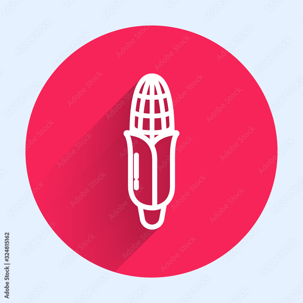 White line Corn icon isolated with long shadow. Red circle button. Vector Illustration