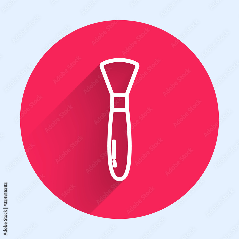 White line Paint brush icon isolated with long shadow. Red circle button. Vector Illustration