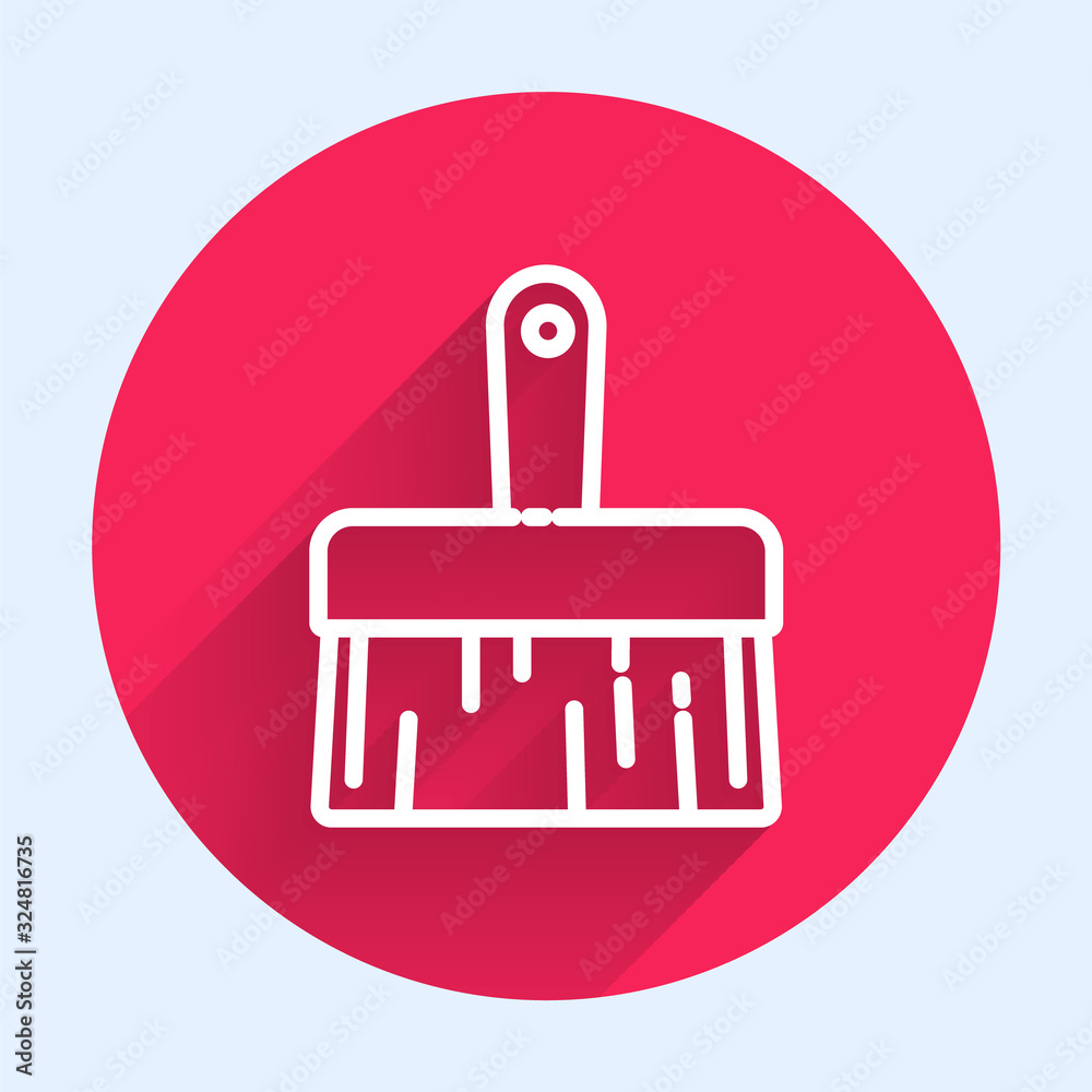 White line Paint brush icon isolated with long shadow. Red circle button. Vector Illustration