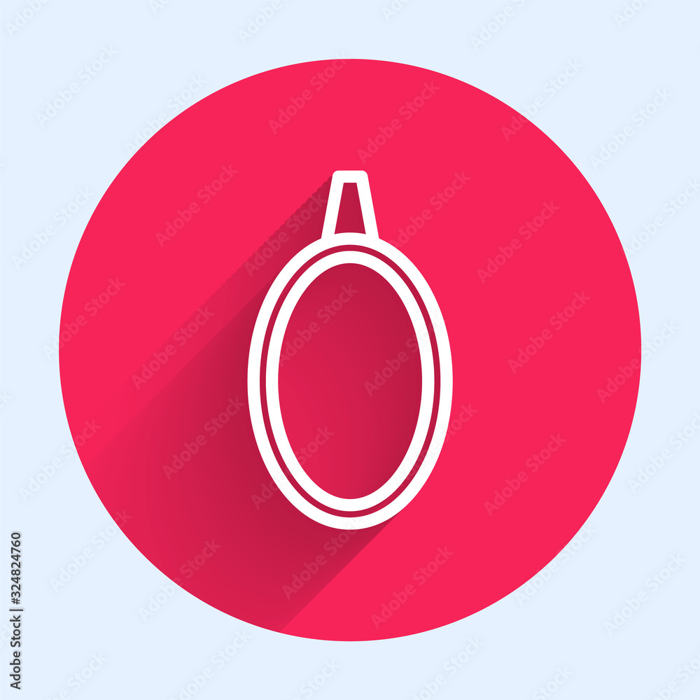 White line Mirror icon isolated with long shadow. Red circle button. Vector Illustration